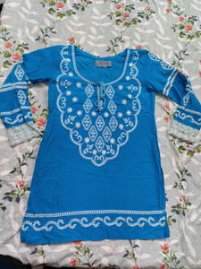 Blue Embroidered Kurta and Y2k jeans