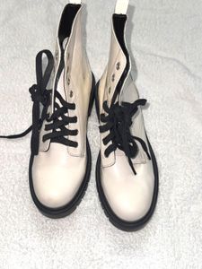 White Patent Lace-Up Combat Boots