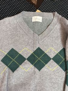 Grey Argyle V-Neck Sweater