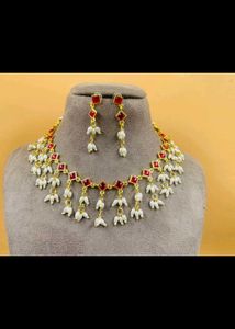 Elegant Red & Pearl Necklace Set