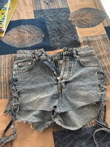 Denim Lace-Up Shorts