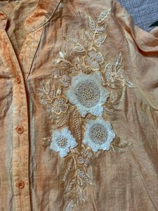 3D Embroidered Orange Kurta