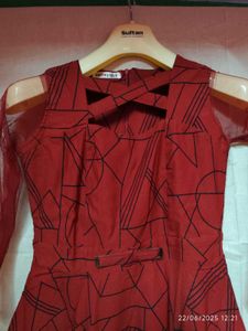 Red Geometric Print Party Dress