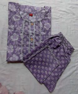 Purple Floral Cotton कुर्ता सेट kurta set