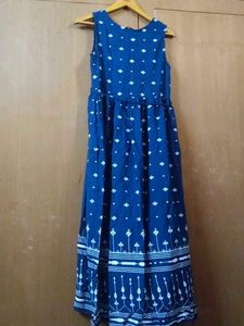 Blue Printed Sleeveless Maxi Dress