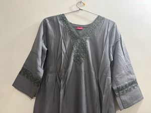 Grey Kurti with Lace design