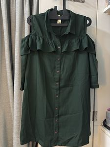 Chic Green Cold Shoulder Ruffle Dress