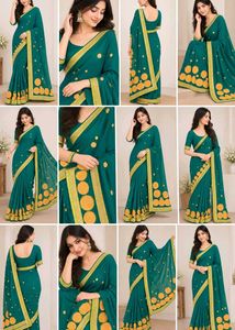 Elegant Teal Saree with Golden Embroidery