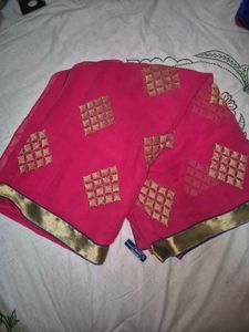 Elegant Pink Saree with beautiful Blue Customized