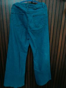 Teal Wide-Leg Denim Jeans