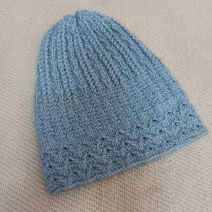 Hand-Knit Blue Beanie Cap