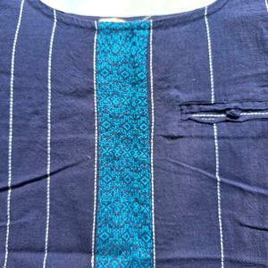 Navy Blue Striped Kurta