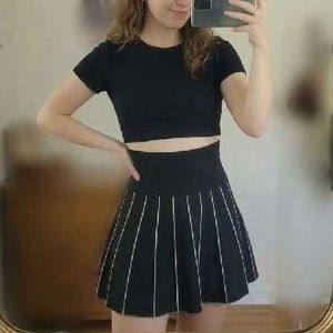 Black Pleated Skirt With White Strips