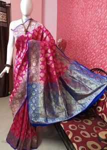 New Elegant Pink Banarasi Silk Saree with bp