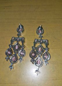 Elegant Zircon Pink Stone Dangle Earrings