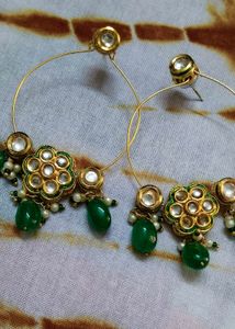 Elegant Green Stone Hoop Earrings