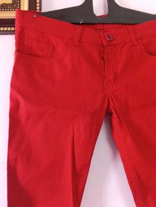 Very aesthetic Vibrant Red Slim Fit Pants