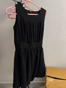 Elegant Black Beaded Waist Dress