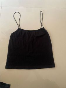 Black Ribbed Spaghetti Strap Tank Top