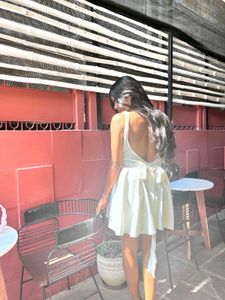 Elegant Cream Backless Mini Dress
