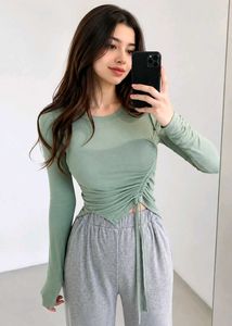 Ruched Drawstring Long Sleeve Top