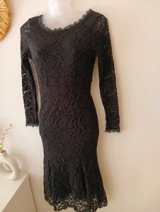 Korean Black Lace Mermaid Midi Dress