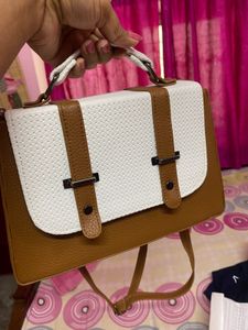 Chic White & Brown Handbag