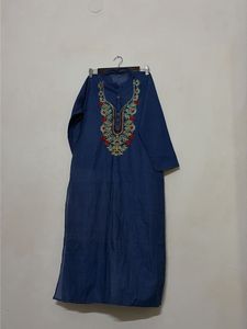 Embroidered Denim Kurta