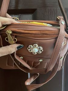 New Brown Handbag with Floral Detail