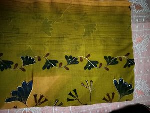 Olive Green Floral Print Saree