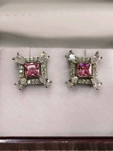 Elegant Pink & Crystal Stud Earrings 925 silver