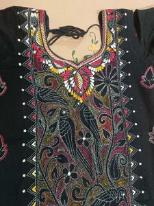 Black Kantha work Kurta with Bird Embroidery