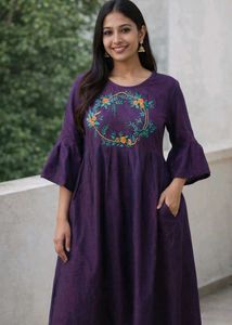 Elegant Purple Embroidered Kurti – Size XXL 💜