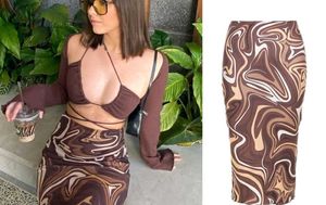 Brown Swirl Print Maxi Skirt
