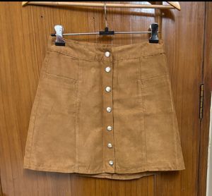H&amp;M Button-Front Suede Mini Skirt