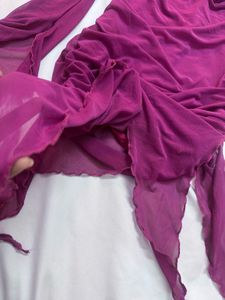 Purple Ruffle Meshy long Sleeve Mini Dress