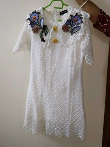 White Lace dress with Floral Applique