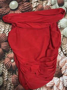 Stunning Red Ruched Off-Shoulder Top