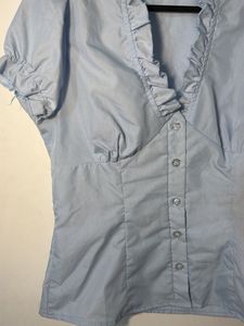 Light Blue Ruffled Short Sleeve Top