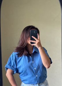 Blue Oversized Button-Up Shirt