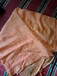 Elegant Peach Dupatta with Golden Accents