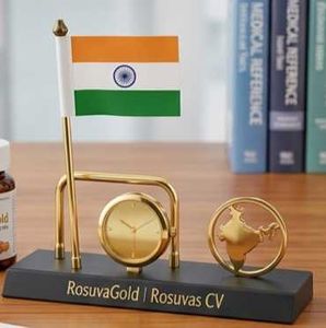 Indian Flag &amp; Clock Desk Decor