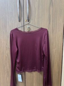 Burgundy Lace Trim Top