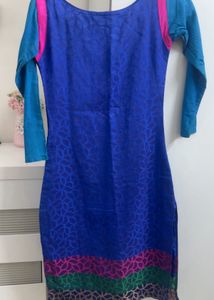 Vibrant Blue Kurta with Pink &amp; Green Border