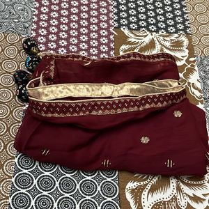Maroon Dupatta with gold embellishment