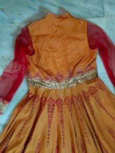 Orange Anarkali Gown with Dupatta