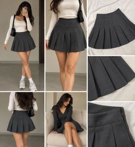 Dark Grey Pleated Mini Skirt | High-Waisted A-Line