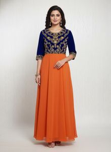 Elegant Blue & Orange Ethnic Gown