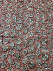 Embroidery Work Net Material Peach Colour