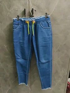 Blue Denim Jeans with Drawstring